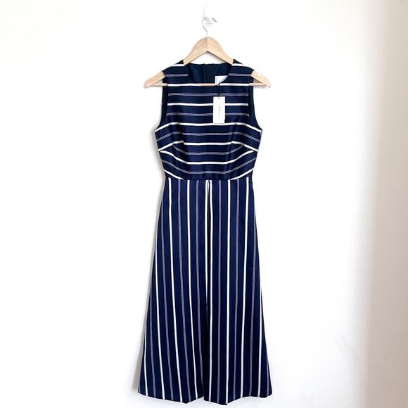 LK Bennet Dr. Natalee Blue Striped Midi Dress Size 4 Nautical Preppy Old Money - Picture 1 of 10